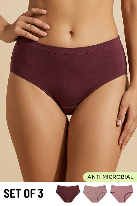 Buy Zivame Medium Rise Full Coverage Hipster Panty (Pack of 3) - Multicolor